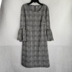 Calvin Klein Plaid Ponte Knit Bell Flounce Sleeve Dress Missing Tags